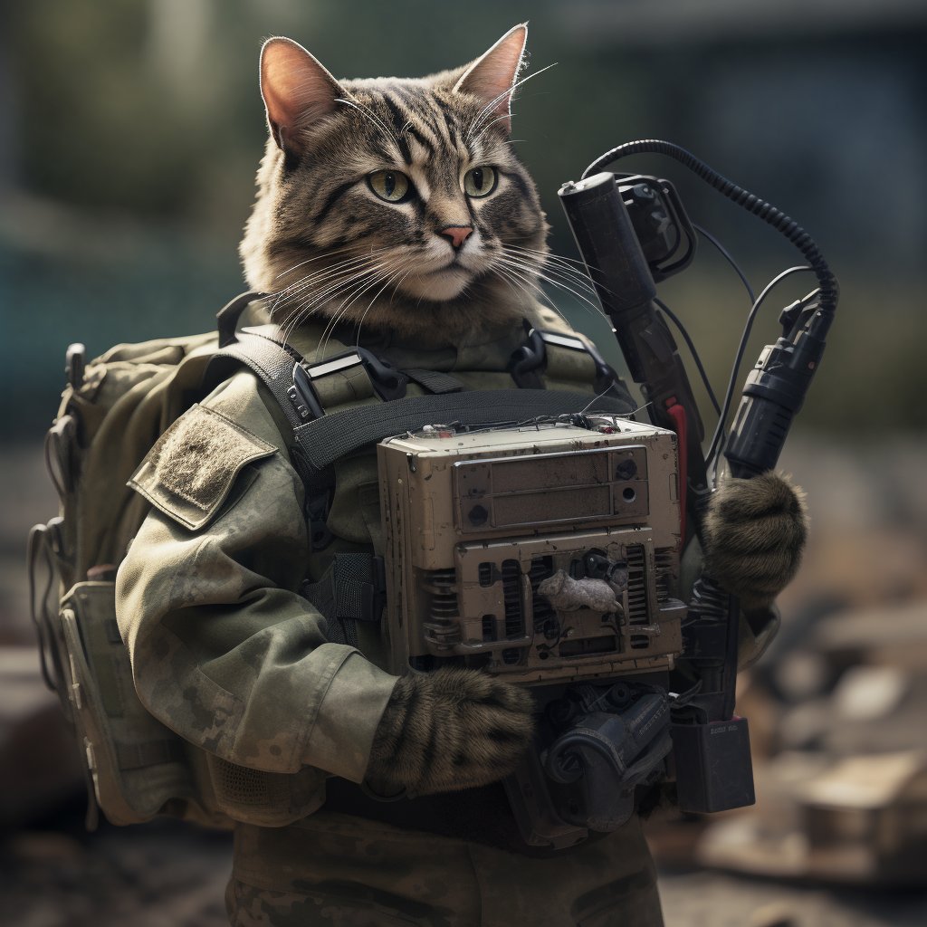 Responsive Signal Soldier Cat Funny Art Photograph