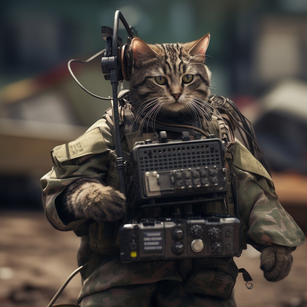 Tech-Savvy Signal Soldier Fine Art Cat Photograph
