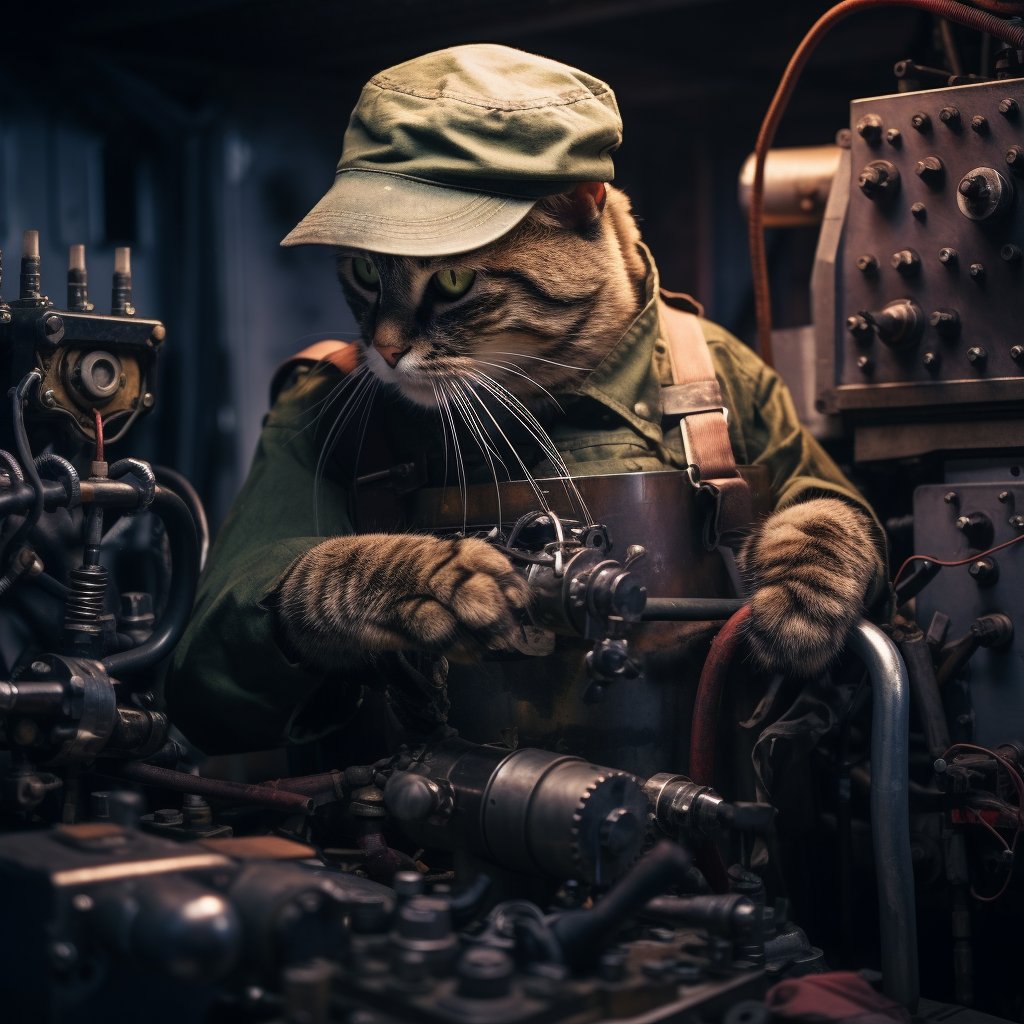 Committed Engineer Soldier Cats In Art Prints