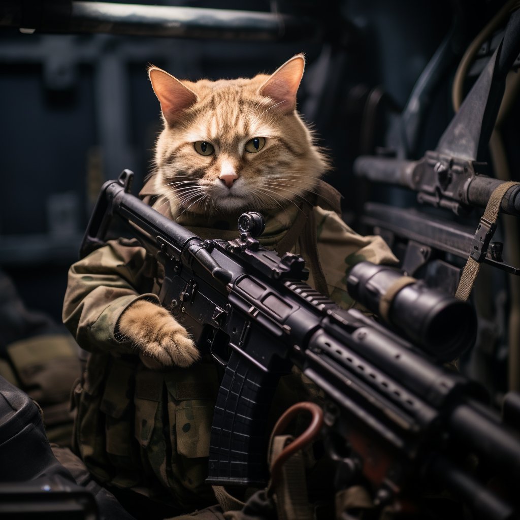 Tactical Machine Gun Operator Pet Portrait Paintings On Canvas