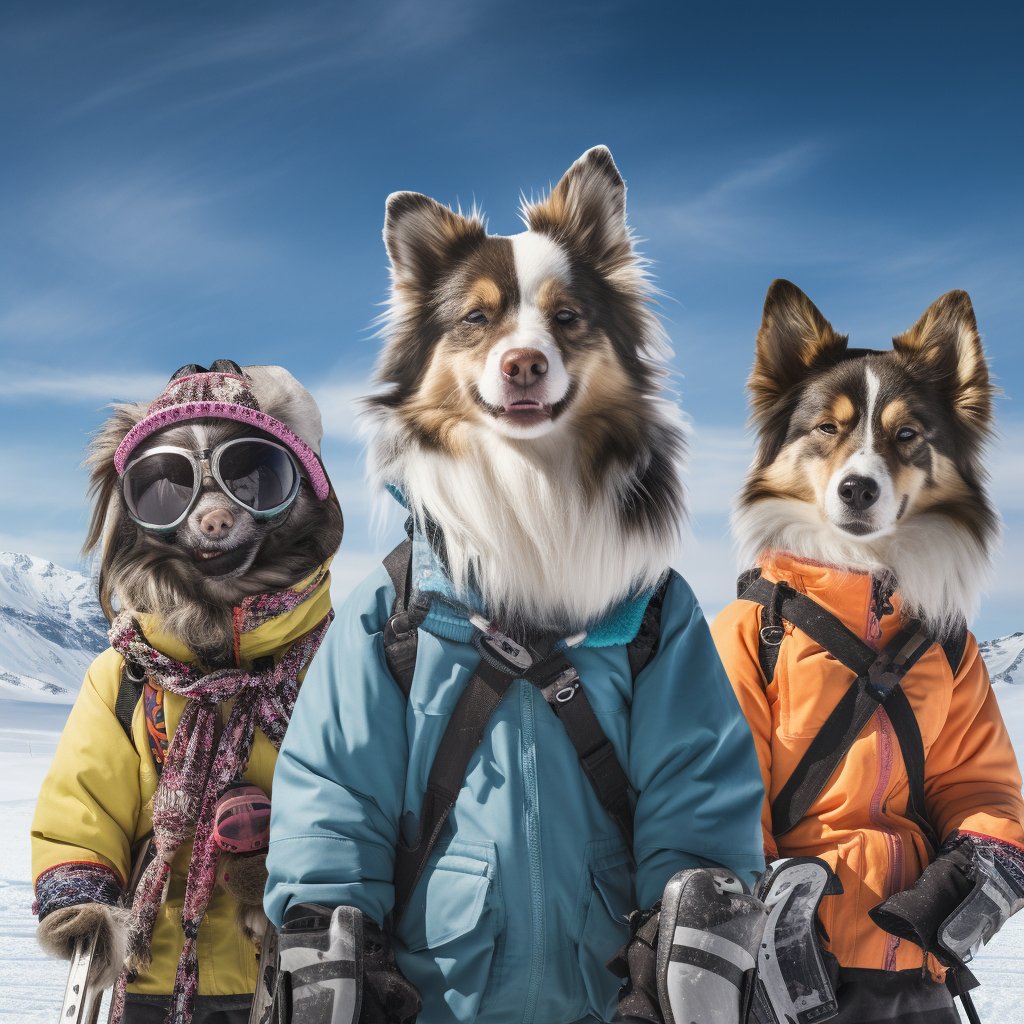 Skiing Enthusiast Funny Pet Portraits Art On Canvas
