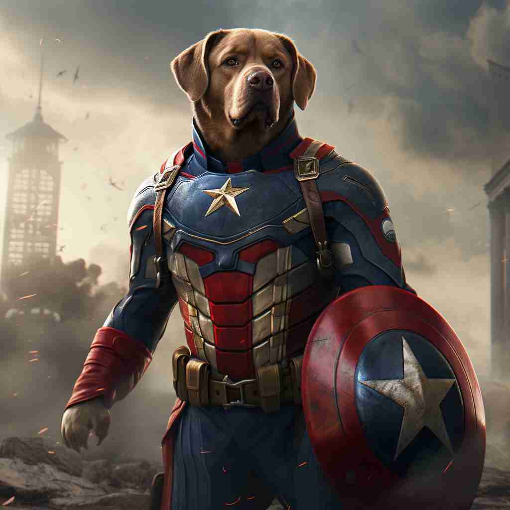 Captain America'S Unswerving Devotion Pet Portrait Painting