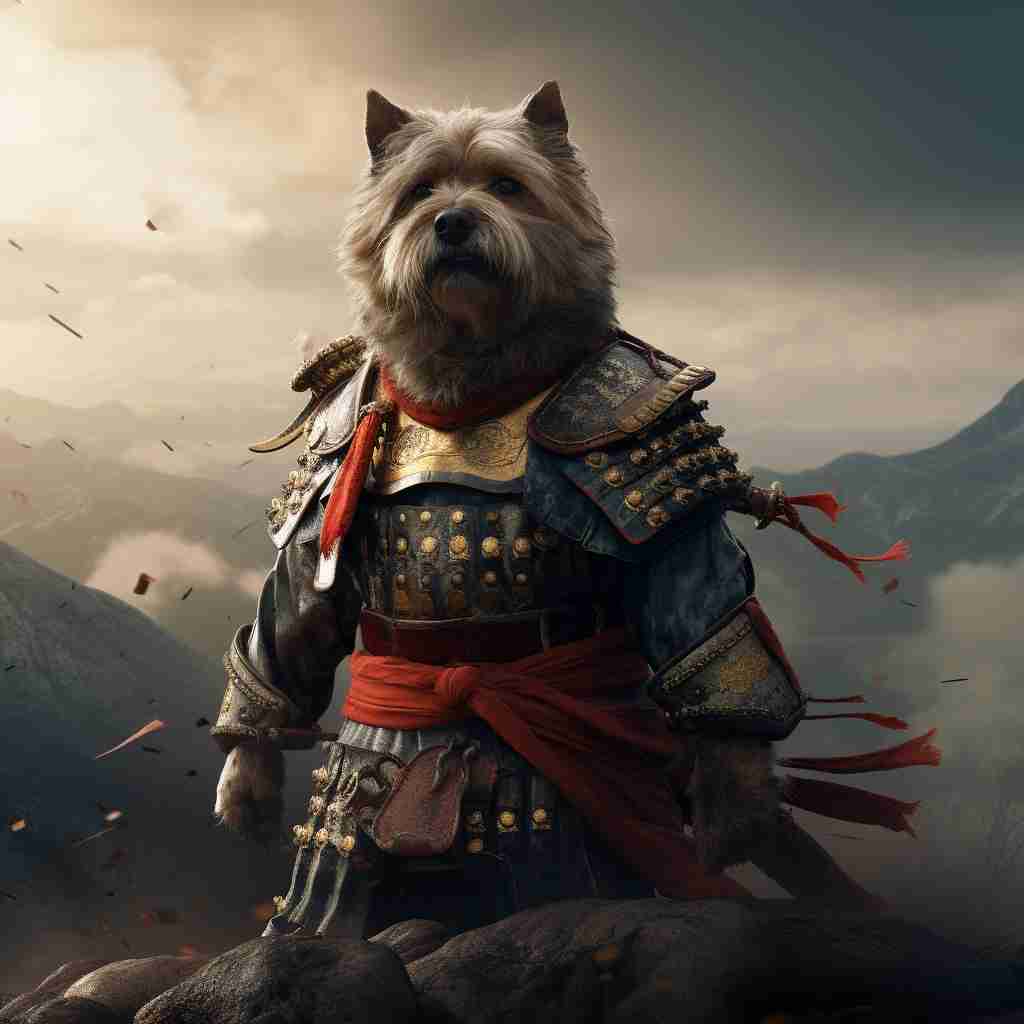 Enigmatic Samurai Pets Painted Picture On Canvas