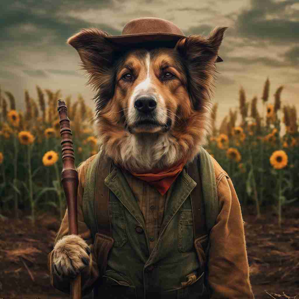 Happy Farmer Pet Portrait Dog Painting