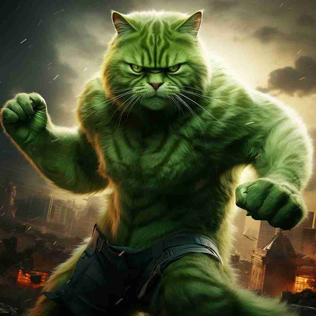 Green Hulk Cat Painting Art Prints