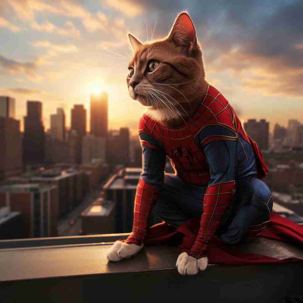 Hero Spiderman Groovy Art Prints Cat