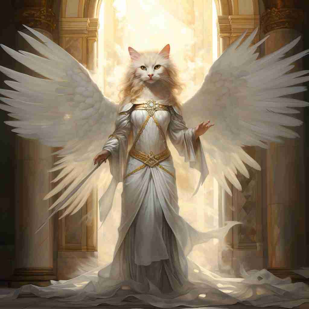 Virtuous Angel White Cat Canvas Painting