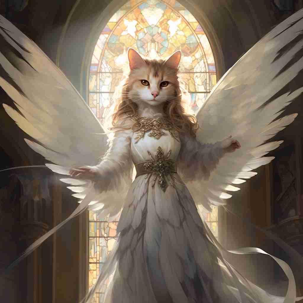 Divine Angel Simple Cat Canvas Painting
