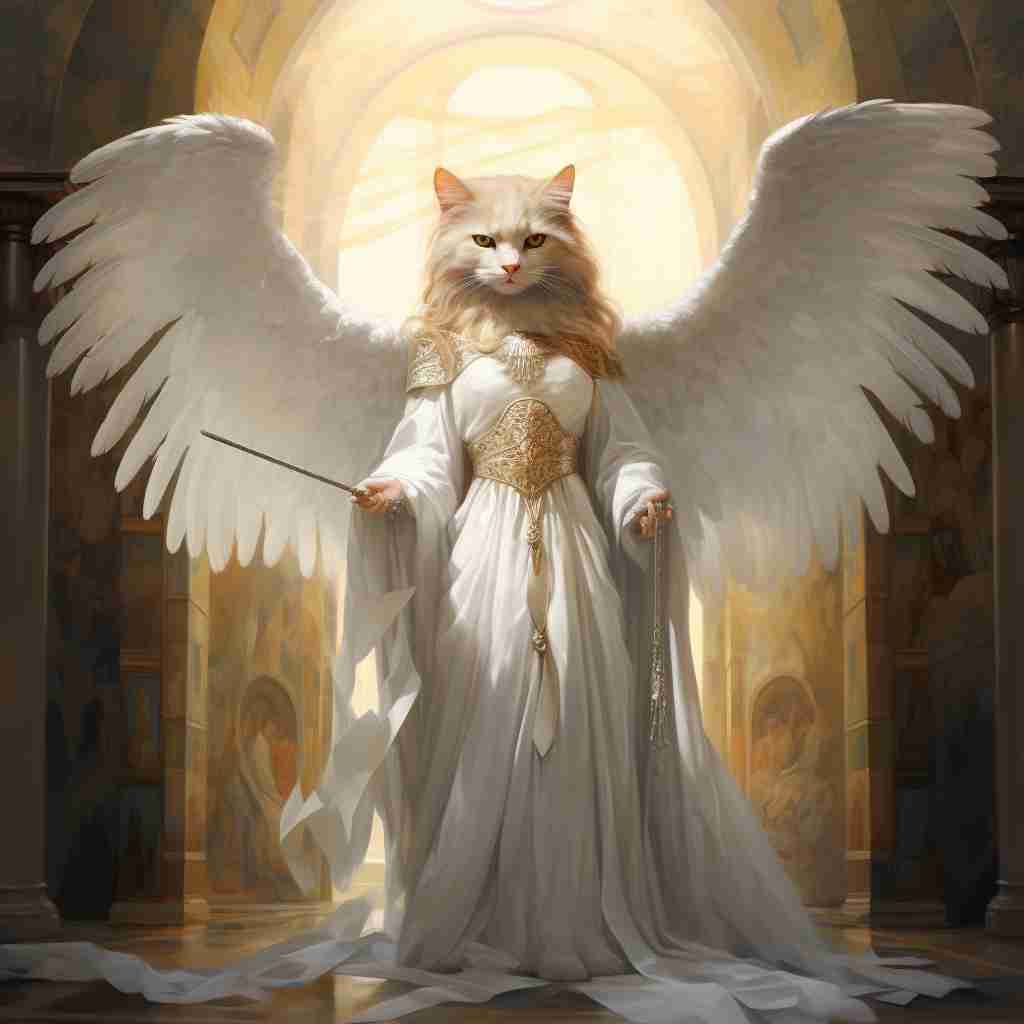 Noble Angel White Cat Digital Painting