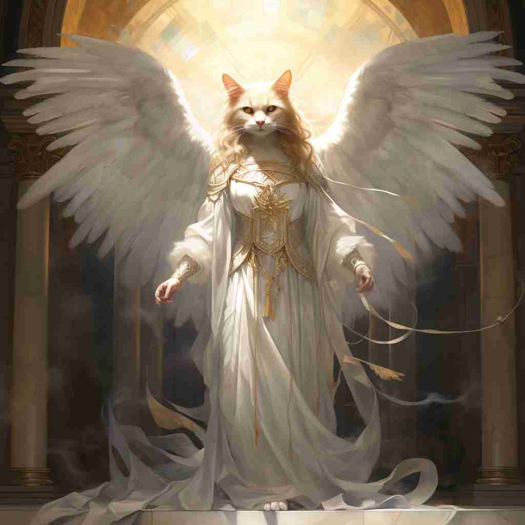 Gentle Angel White Cat Art Painting