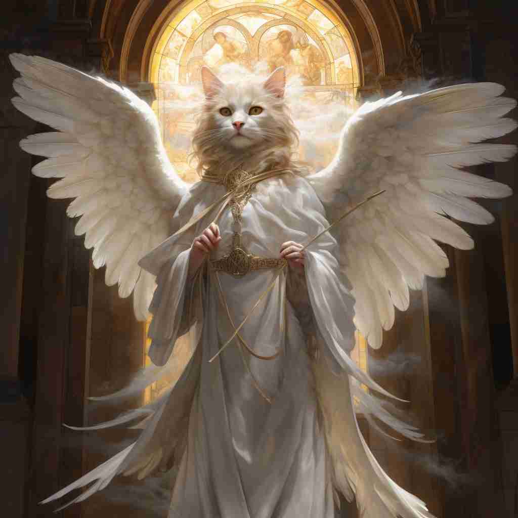 Seraphic Protector Simple Cat Art Painting