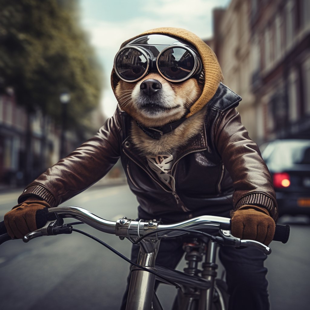 Cycling in Style - Dog in Suit Portrait Tattoos