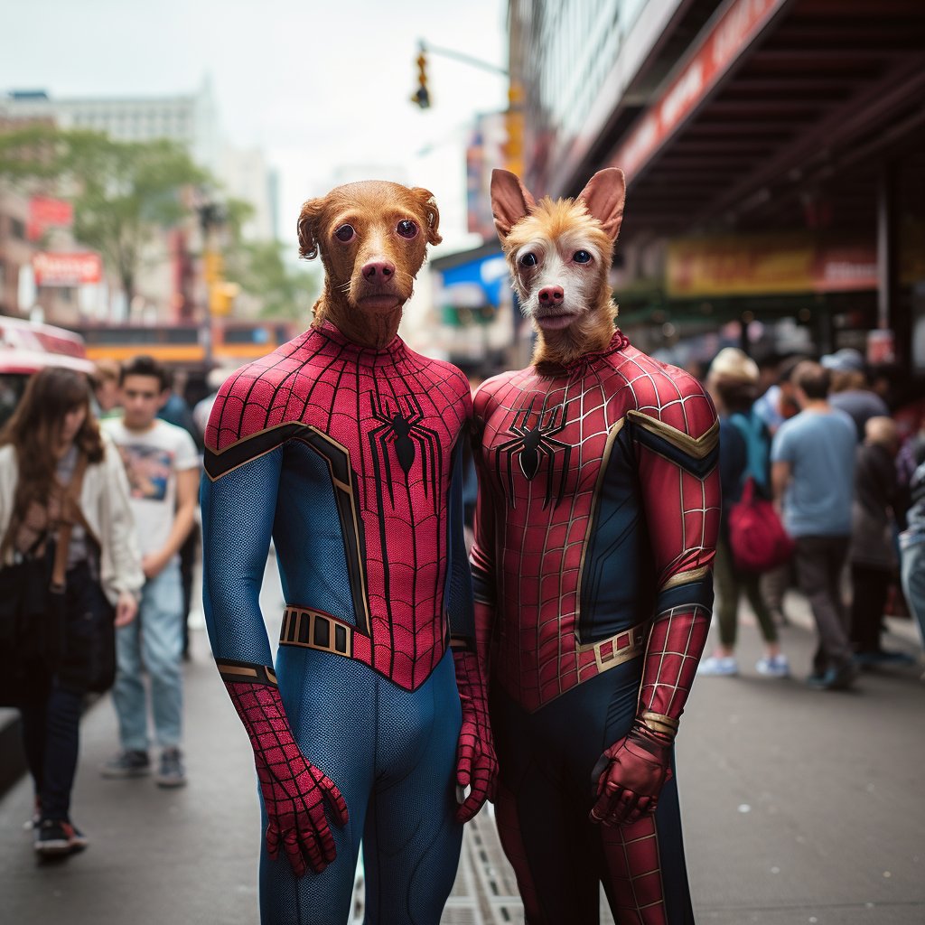 Dapper Canine Splendor: Furryroyal's Spider-Man-Themed Dogs Painting