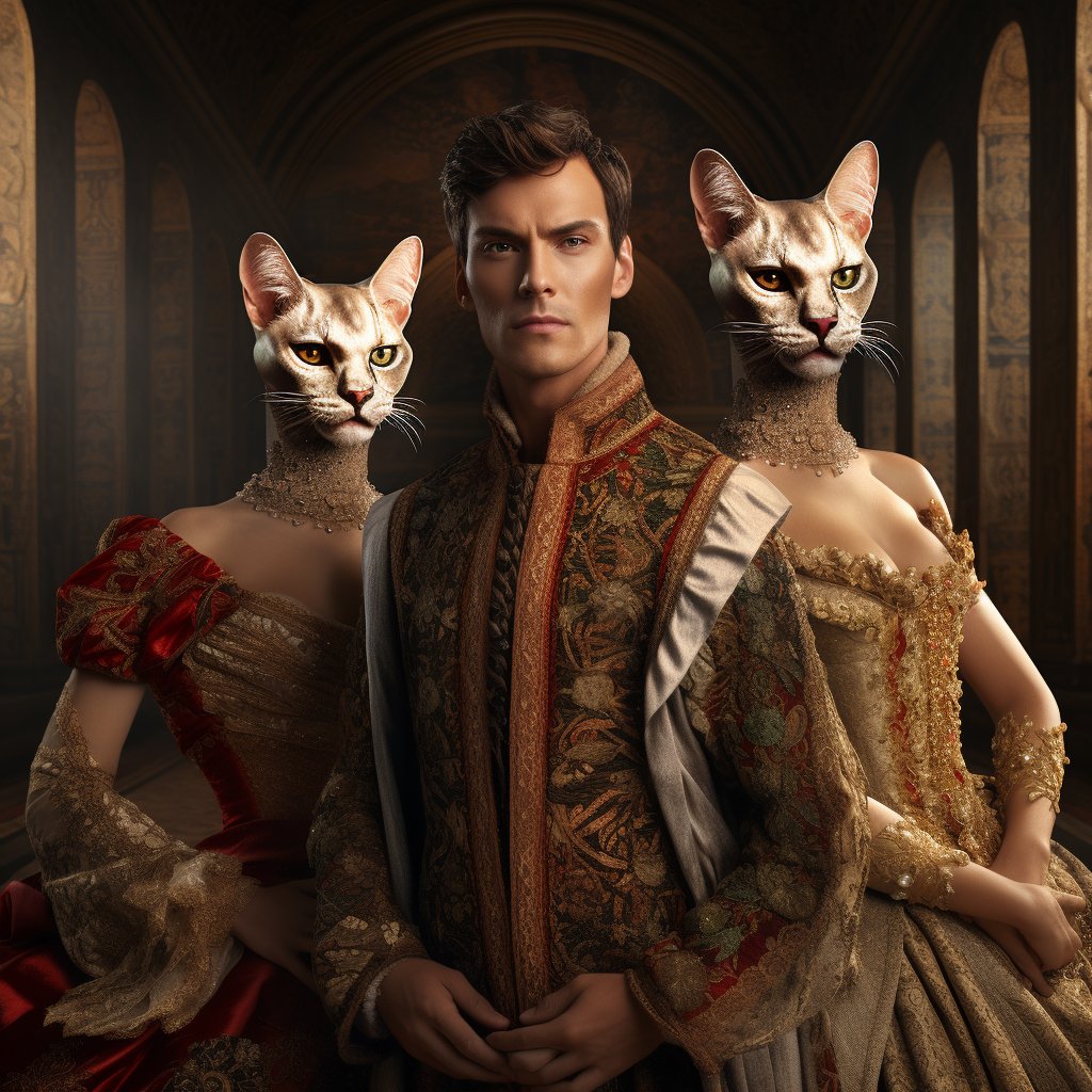 Whiskered Aristocracy: Cartoon Cat's Royal Portrait Extravaganza