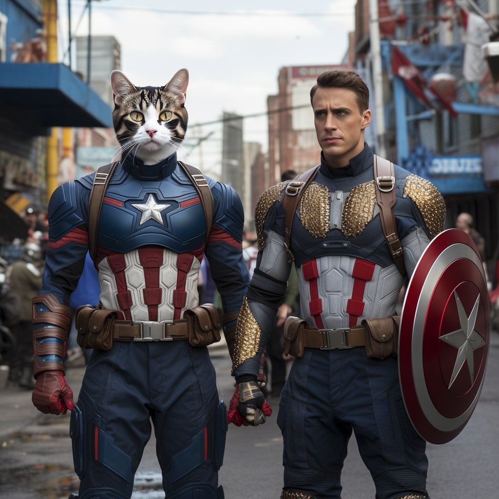 Heroic Harmony: Furryroyal and Captain America in a Family Portrait with Animals