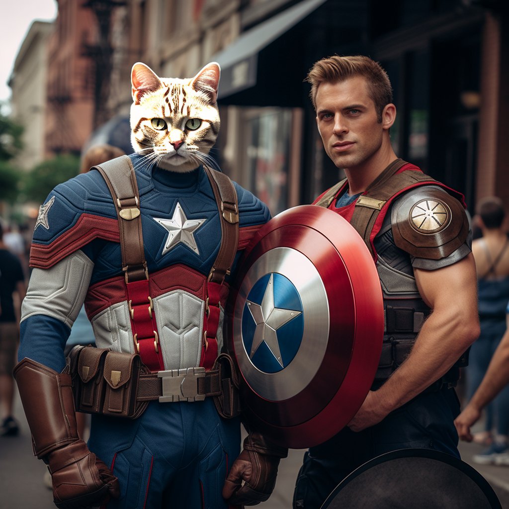 Heroic Harmony: Furryroyal's Captain America-themed Pet Portrait