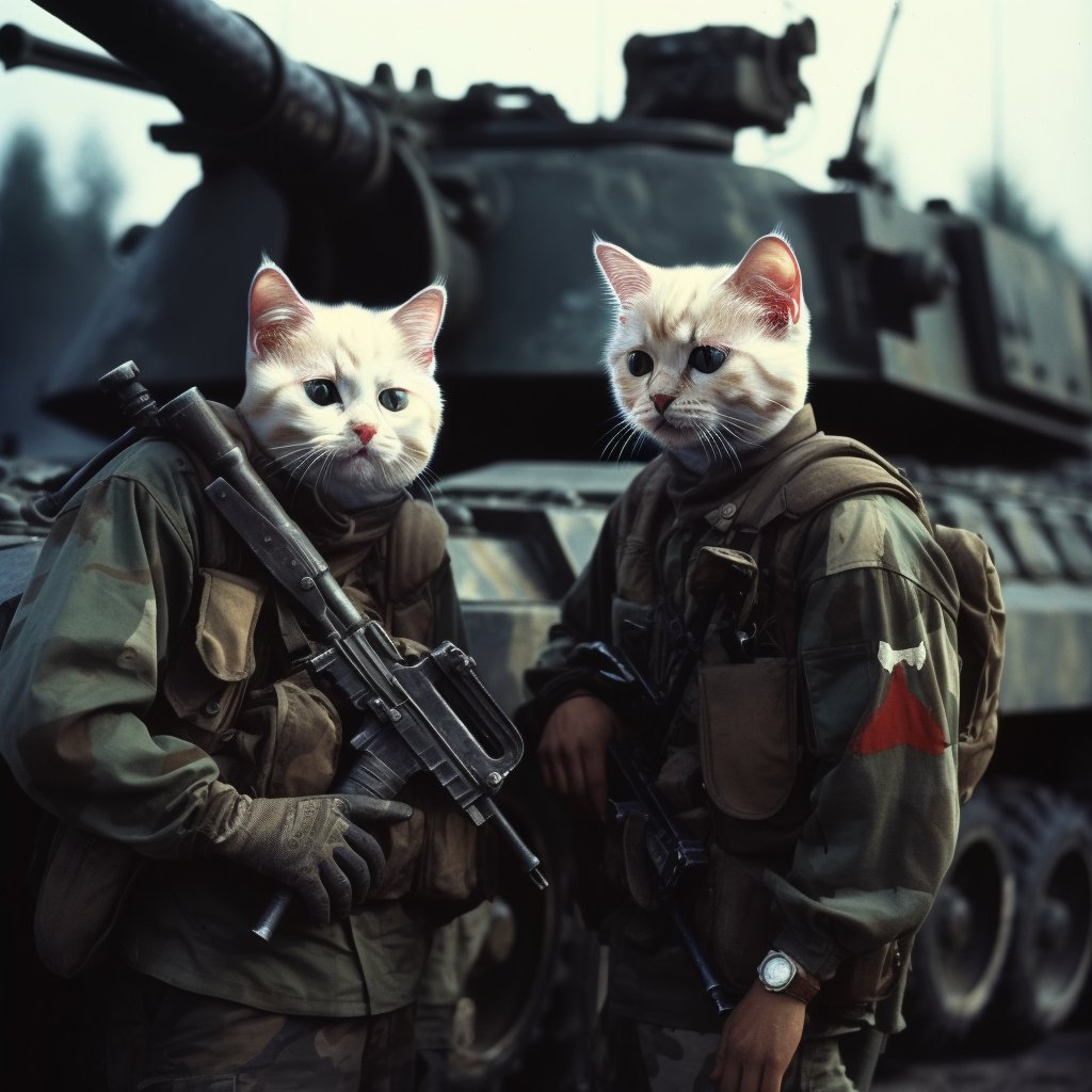 Regal Feline Unity: Portrait of Your Cat in Military Glory