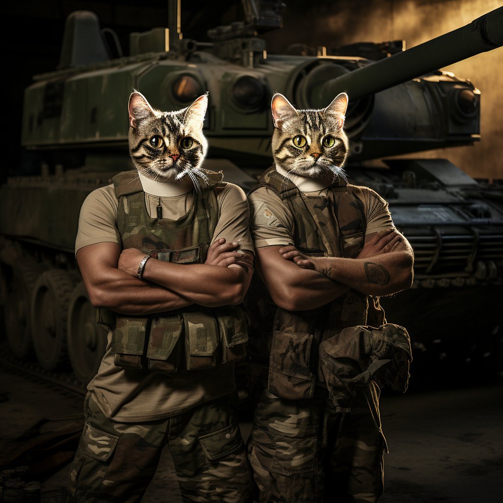Whiskers of Humor: A Funny Cat Portrait for Soldier's Laughter