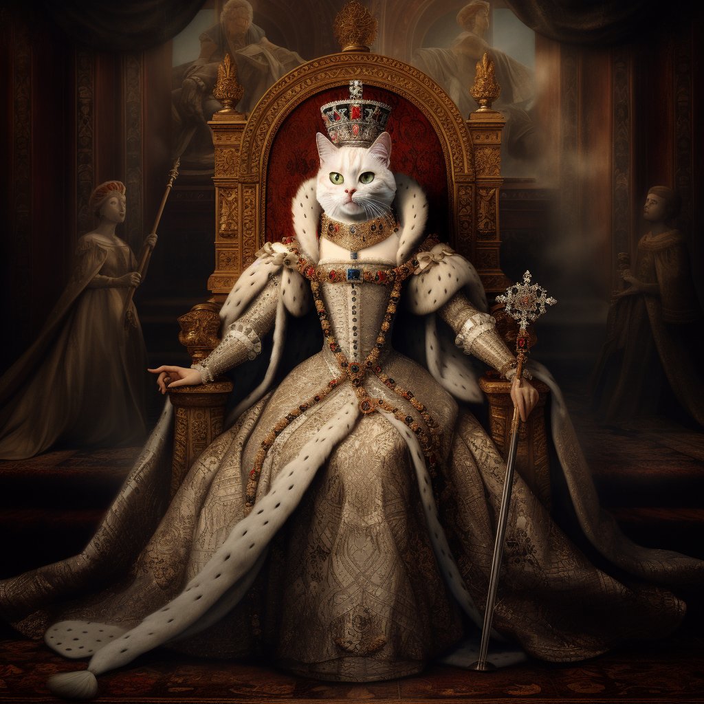 Whimsical Regality: A Funny Pet Portrait of Furryroyal's Playful Royalty