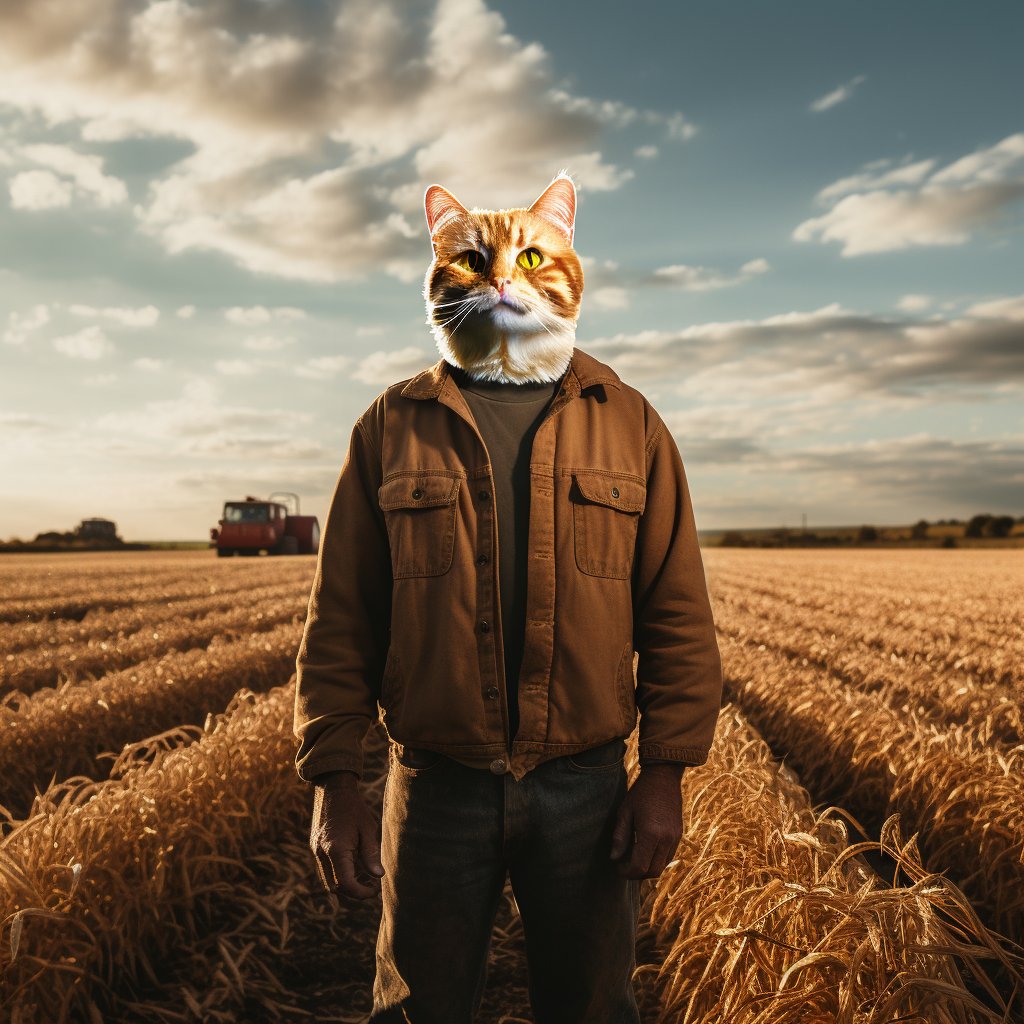Feline Renaissance: Furryroyal's Outdoor Farmstead Cat in a Masterpiece Painting