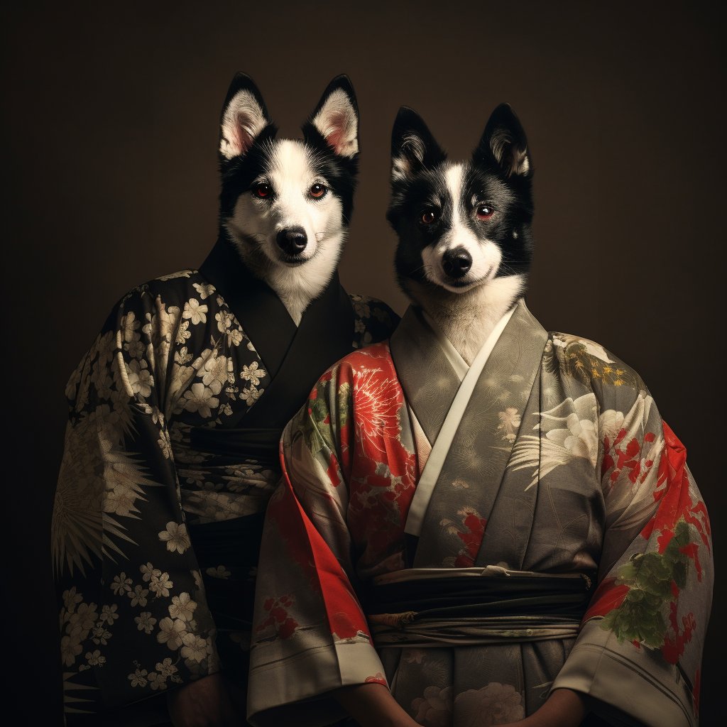 Ethereal Elegance in Oil: Japanese-Inspired Dog Portrait Masterpiece