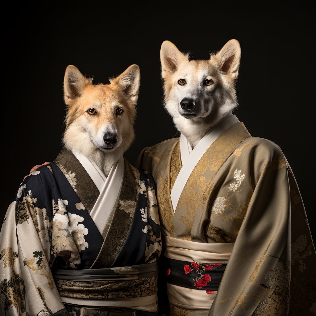 Harmony in Fur: Dual Dog Portraits by a Japanese Artisan