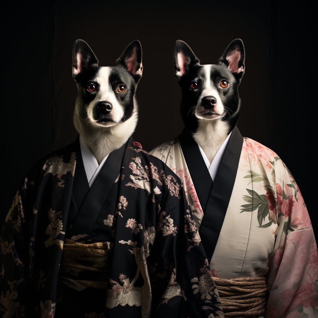 Brushed Elegance: Japanese Fusion Dog Portrait Painting