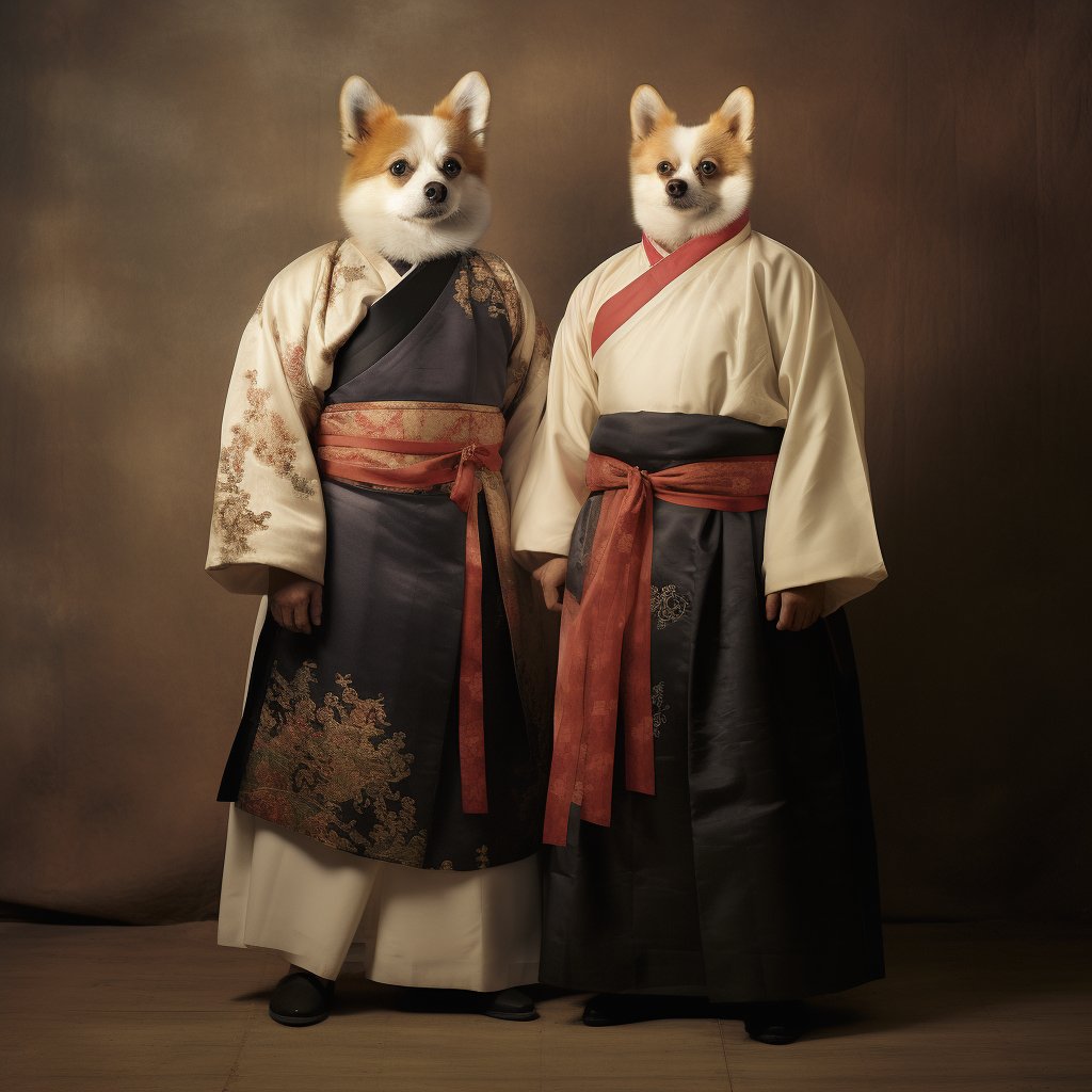 Harmony in Hues: Japanese-inspired Acrylic Pet Portraits by Furryroyal