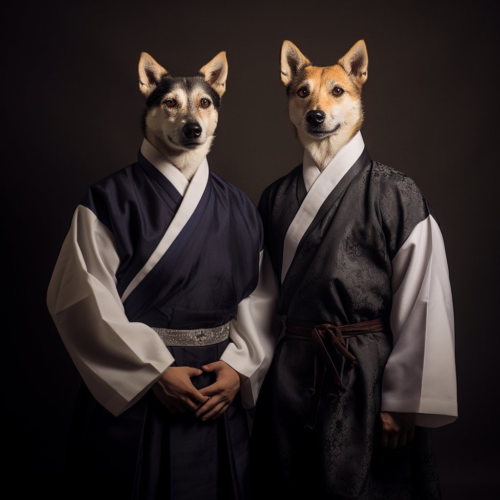 Family Harmony: Japanese-themed Dog Portraits in Family Portraits