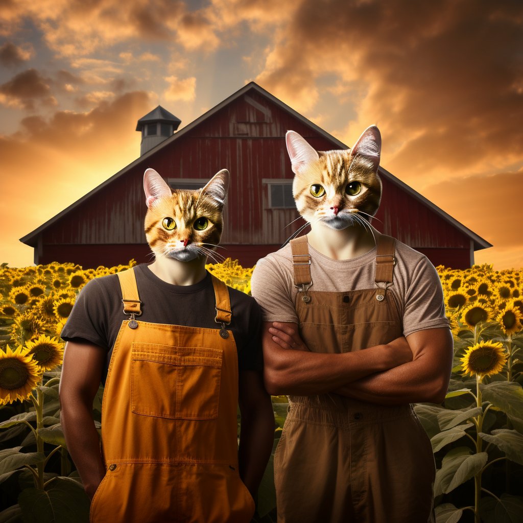 Marion's Masterpiece: Furryroyal's Farmer Duo Pet Portrait