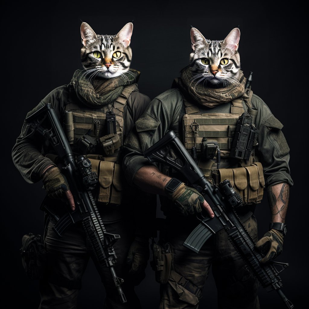 Battle-Ready Partners: Furryroyal and Human in Combat Pet Portrait Ornaments