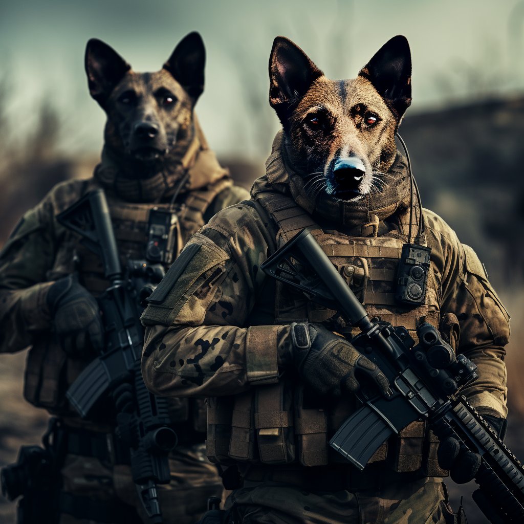 Dynamic Duo: Step Brothers in Canine Combat Gear Portrait