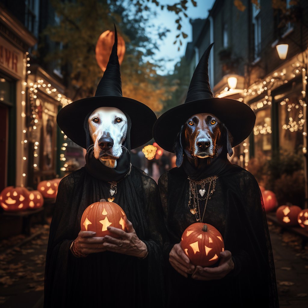 Pawfectly Wild Duo: Furryroyal's Halloween Pumpkin Priestess & Spooky Pet Portrait