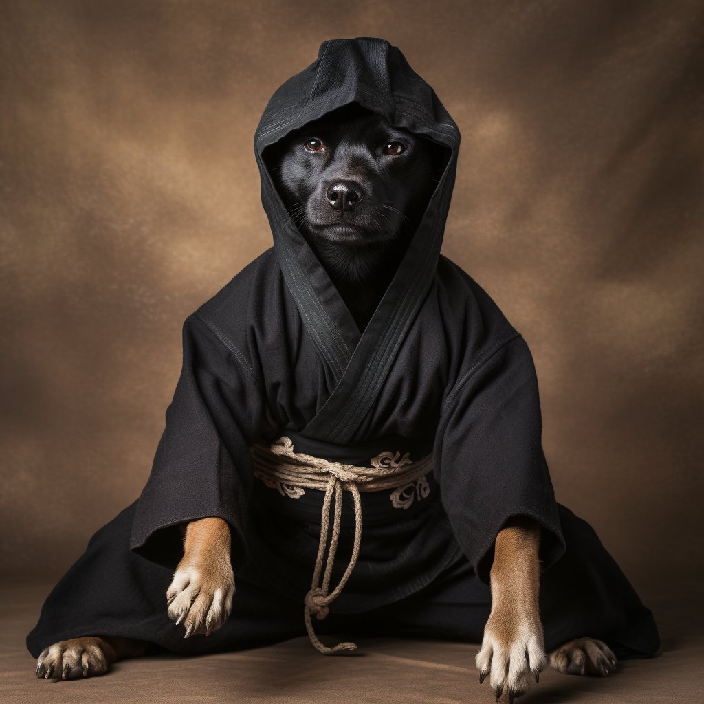 Ninja Couture Unleashed: Realistic Dog Print Portrait
