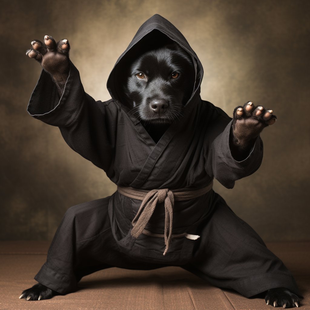 Ninja Fusion: Dog Portrait on Human Body Extravaganza