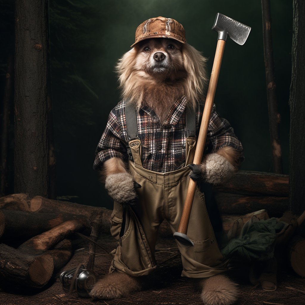 Lumberjack Prowess Unleashed: Pet Portrait in Dashing Lumberjack Costume