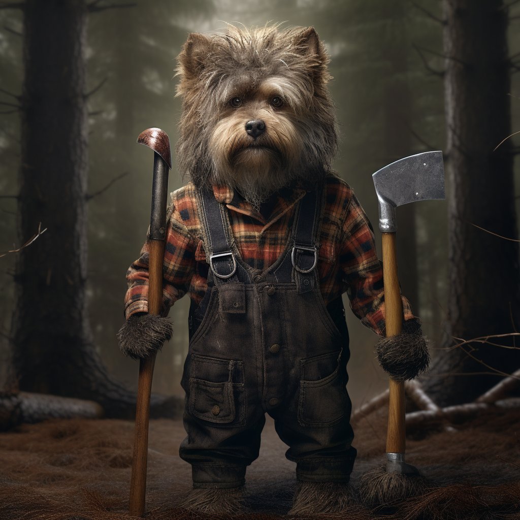 Wilderness Whiskers: Hand-Painted Lumberjack Pet Portrait
