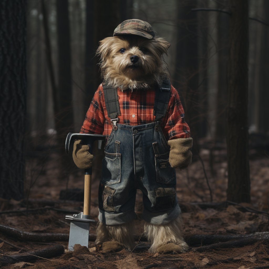 Family Tree's Lumberjack Legacy: Dog-Inspired Forest Portrait