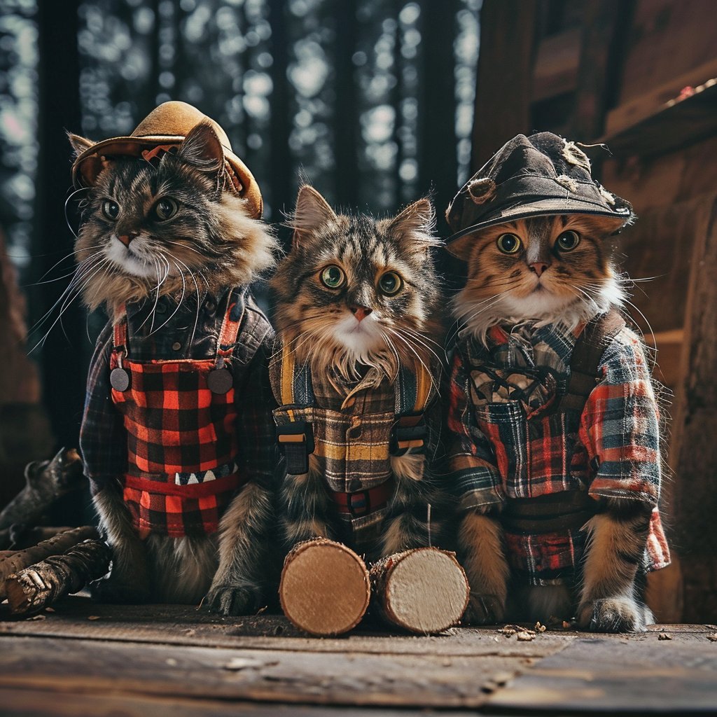 Paws and Whiskers Unite: Lumberjack Harmony in Pet Portraits