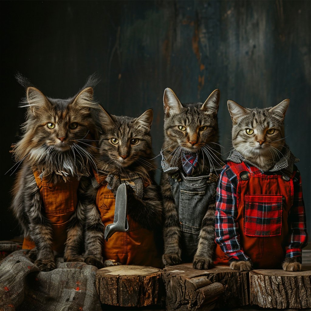 Whimsical Wilderness Trio: Lumberjack Pet Portrait Extravaganza