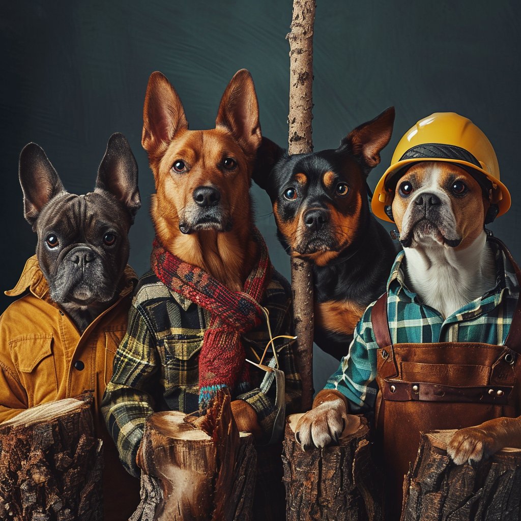 Canine Elegance in the Wild: Formal Lumberjack Dog Portraits