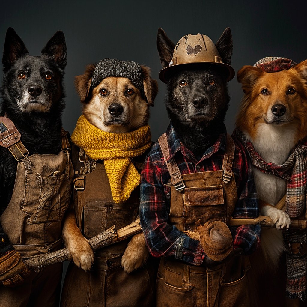 Wild Canine Trio: Lumberjack-Inspired Pet Canvas