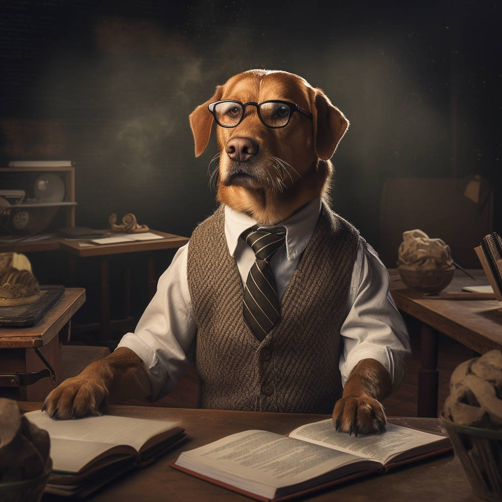 A Tailored Tribute: Human Dog Portrait with Classroom Chic