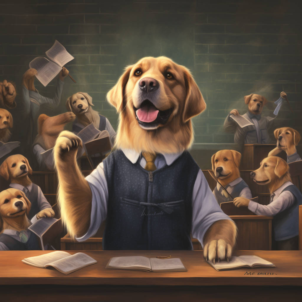 Artistic Canine Academia: Dog Portraits from Photos with a Teacher Theme