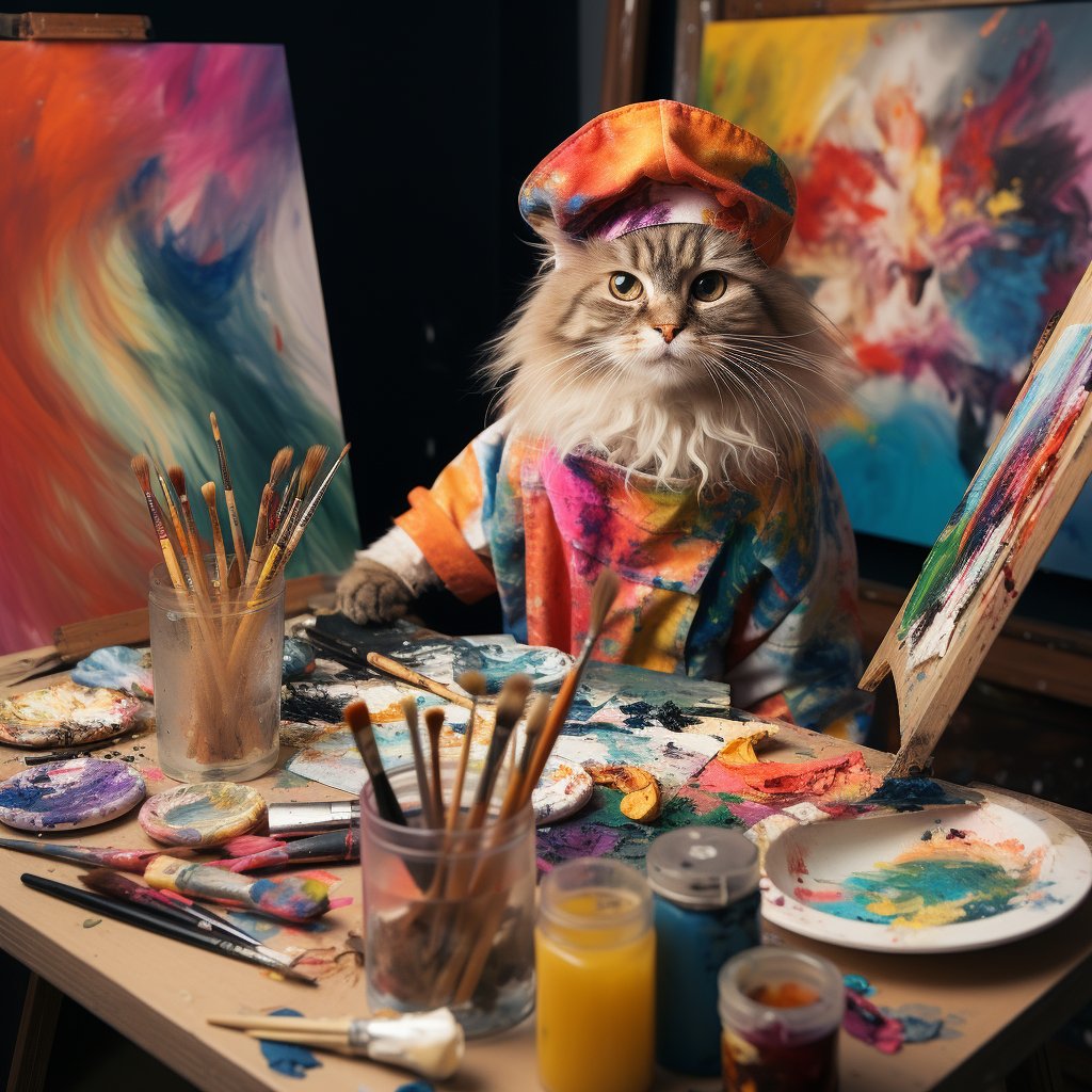 Kitten's Artistic Arrival: Painter's Studio Canvas