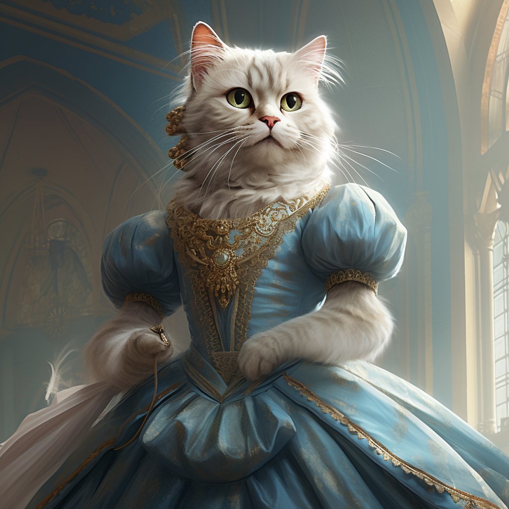 Whiskered Royalty: Custom Cat Canvas Portrait with Disney Princess Flair