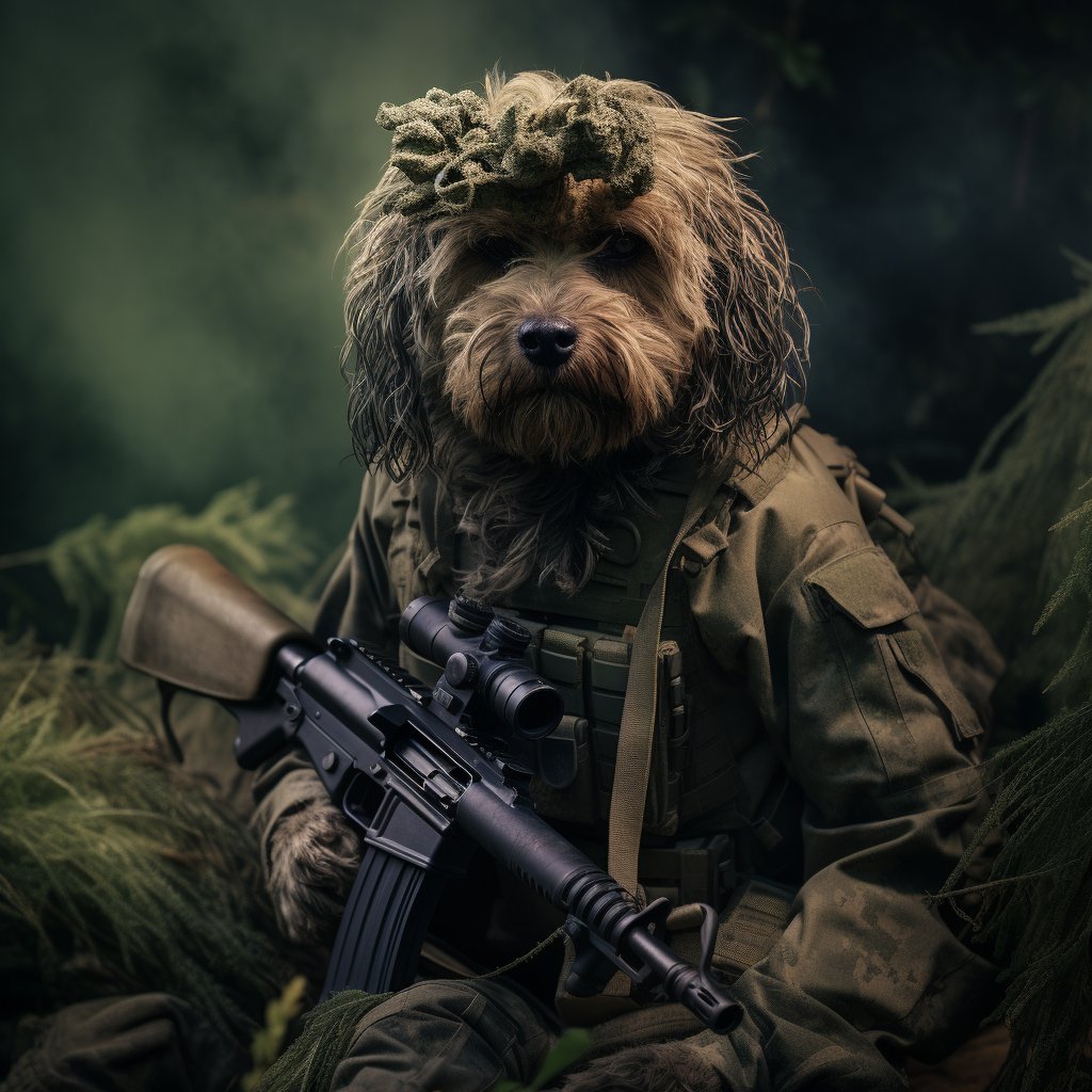 Stealthy Paw Precision: Sniper Pet Canvas Portrait