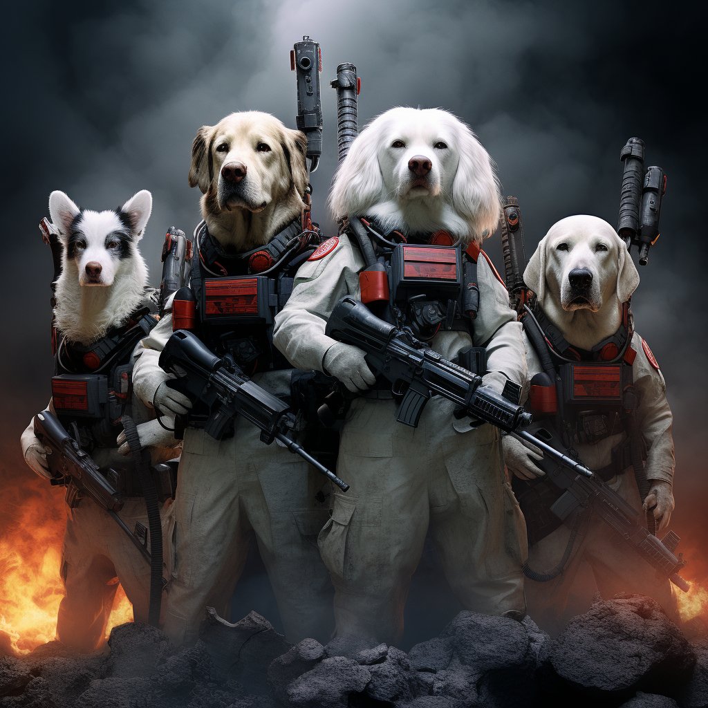 Cool Canine in Action: Ghostbuster-Inspired Pet Canvas for Him