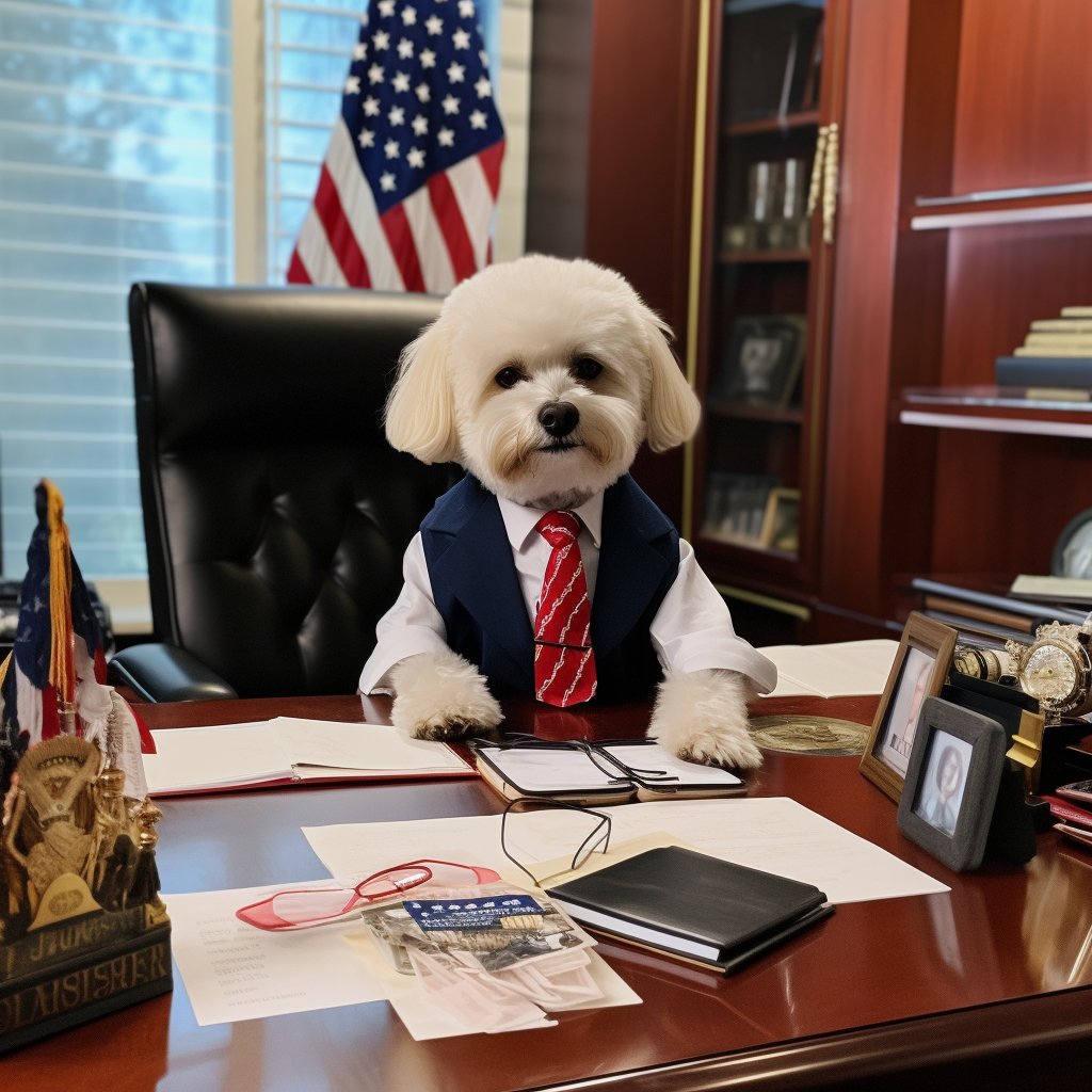 Emblem of Democracy: Dog Bone Print Presidential Pet Canvas Portrait