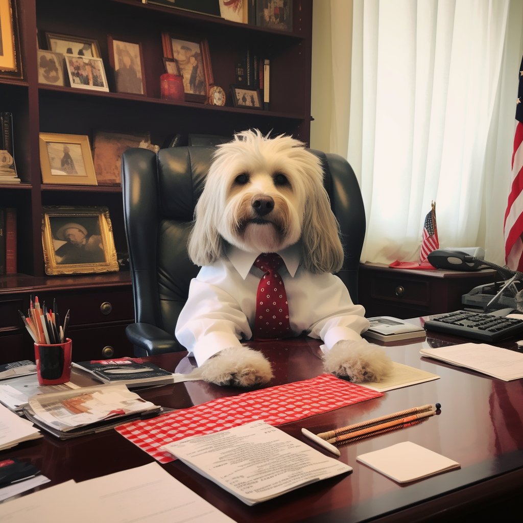 Presidential Paws: Dog Lino Print Pet Canvas Portrait Inspiring Democratic Ideals